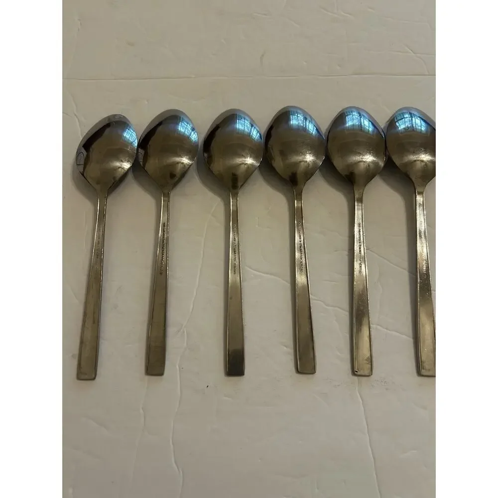 Vintage Customcraft Fluer De Lis Set‎ Of 6 Soup/Dinner Spoon Stainless Flatware